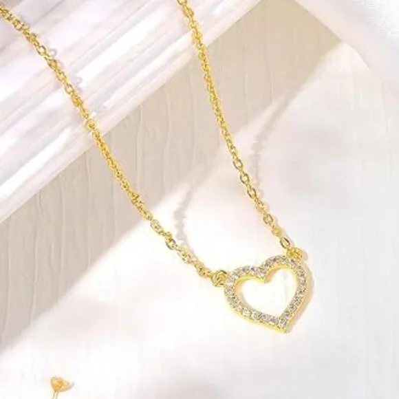 Neiman Marcus 14K Gold Plated CZ Heart Choker Necklace - Picture 4 of 4